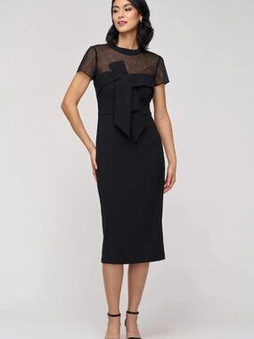 JS Collections Black Roselle Bow Detail Cocktail Midi Dress